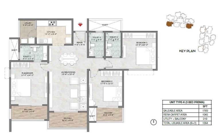 Prestige Suncrest 3 BHK 1769 Floor Plan